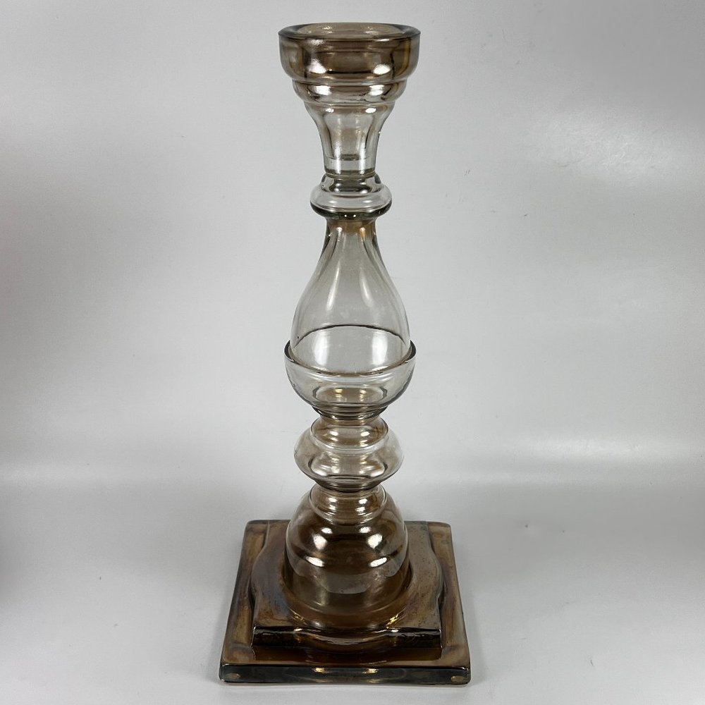 Antique Imperial Candlestick Holder Smoky Glass Square Base Single Replacement